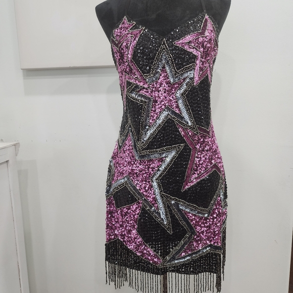 [ NASTY GAL] brand new with tags  Women's size 6- TASSEL  BEADED STAR MINI DRESS - Picture 14 of 16